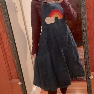 Vintage denim rainbow a-line flare apron dress